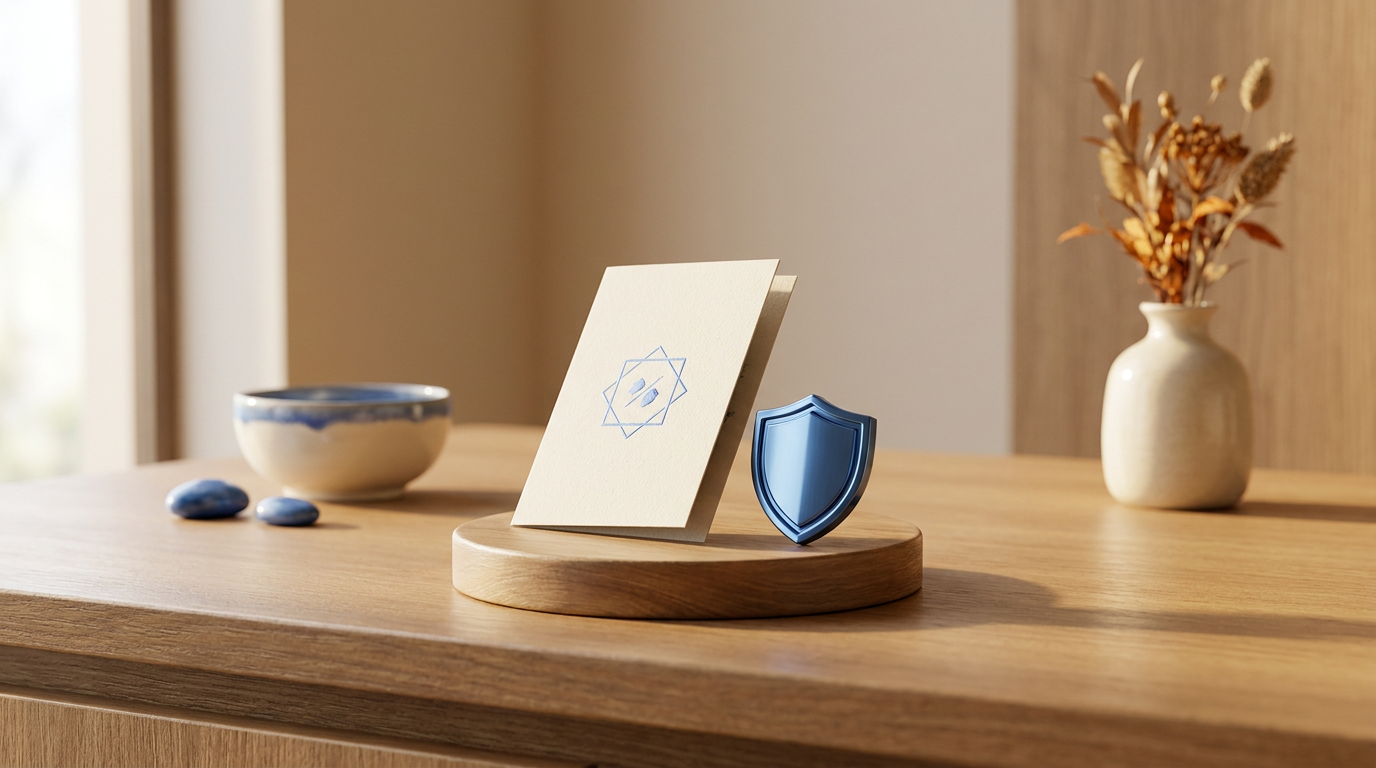 3D illustration of a discount coupon, warning shield, and a five-star review card on a modern desk, representing whether discounts can be offered for Google reviews